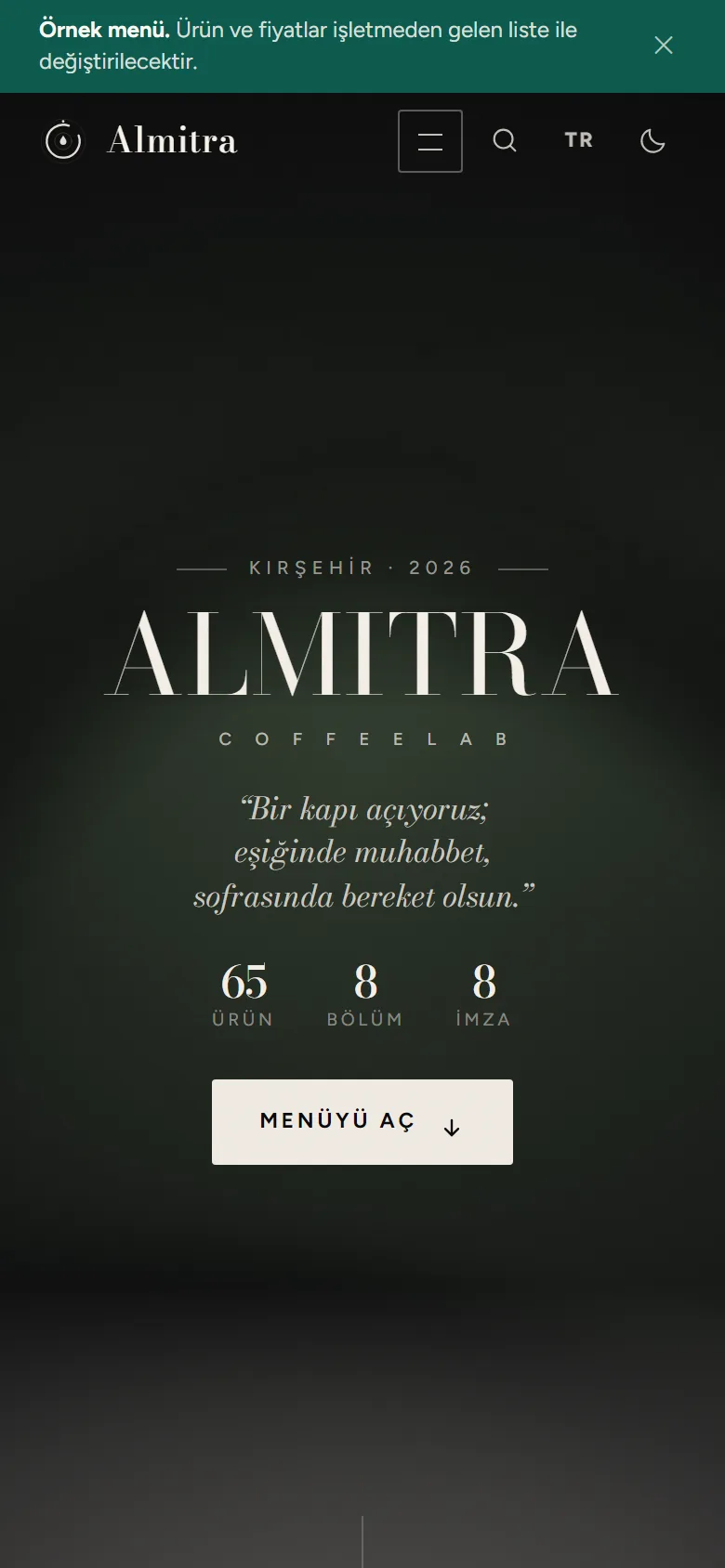 Almitra Coffeelab telefon ekranı