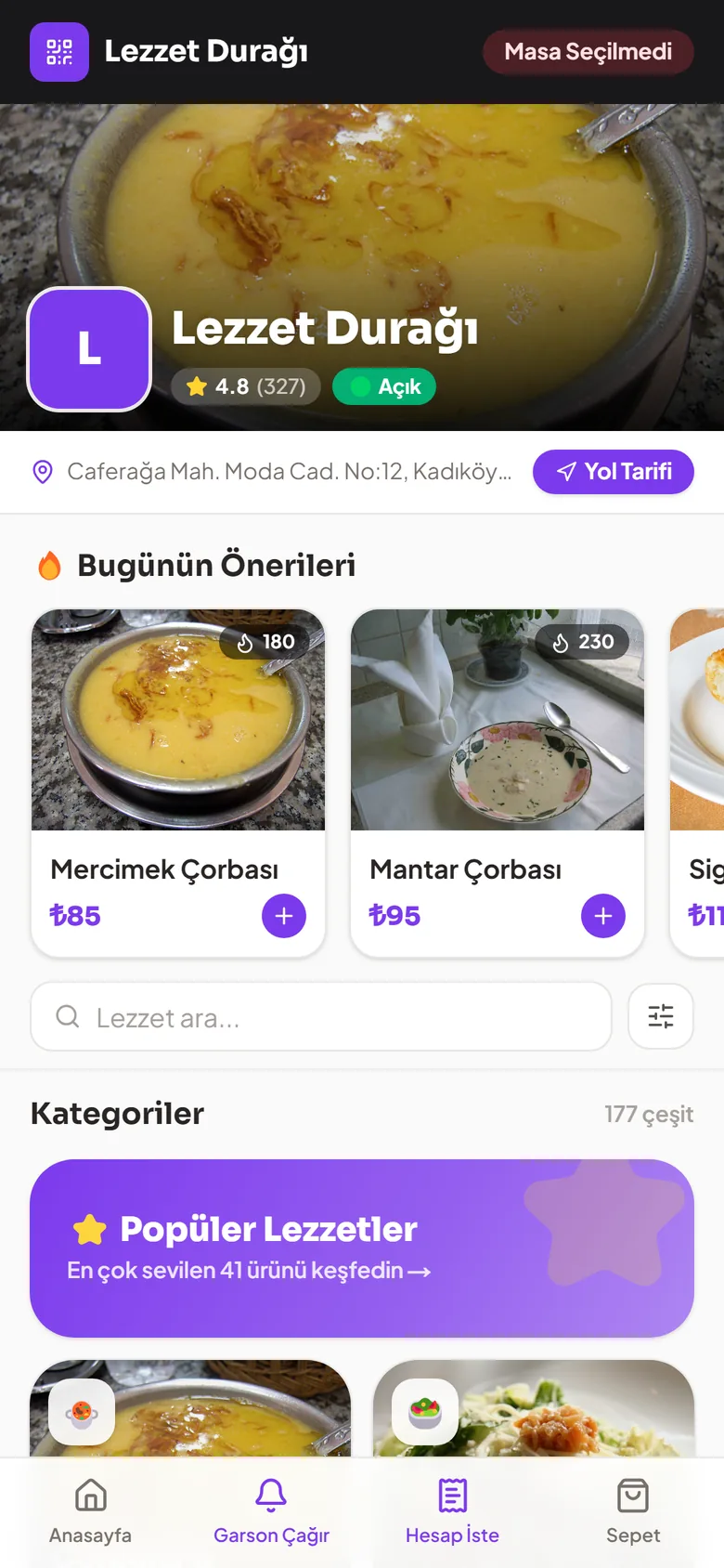 Menza telefon ekranı