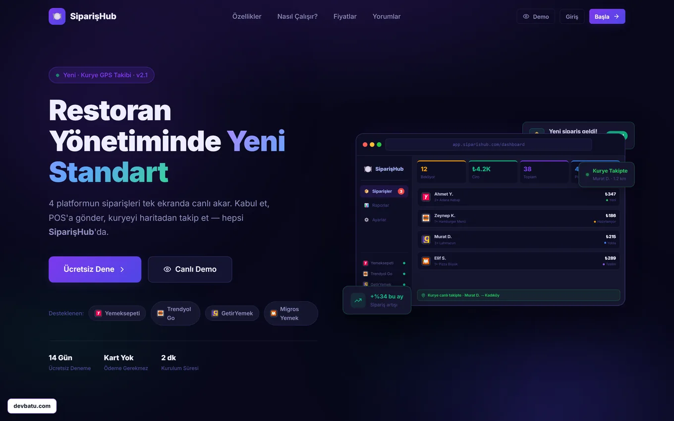 SiparişHub — gerçek ekran görüntüsü